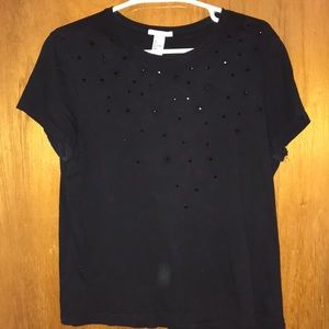 🖤 H&M Black Tshirt with Flowers and Rhinestones